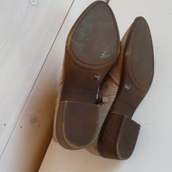 Lucky Brand Suede Leather Ankle Bootie Size 6.5 US Tan Side Zip Heel - Picture 12 of 16